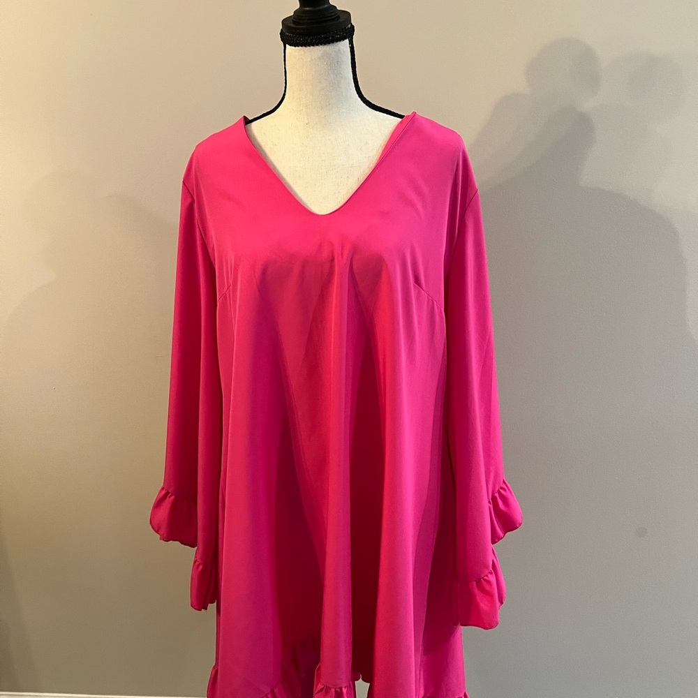 Vibrant Pink V-Neck Dress